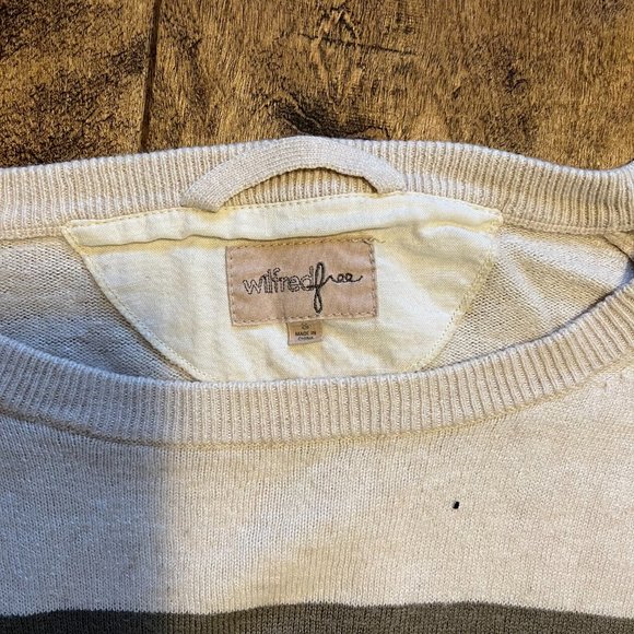 Wilfred Free Cotton Wool Sweater w/ Olive Green Stripes & Shoulder Buttons - Picture 12 of 13